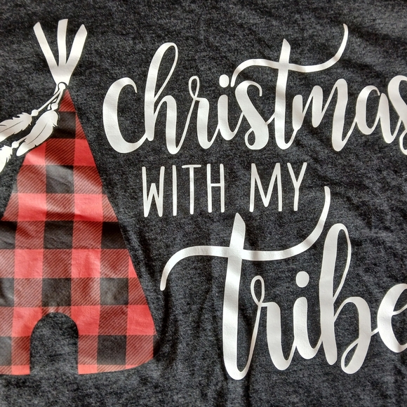 Bella Canvas Red and Gray Long Sleeve Tee Festive Design - Picture 2 of 2